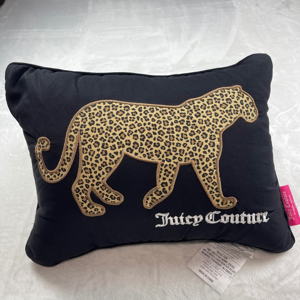 Juicy Couture Home Black Leopard Graphic Logo Decorative Accent Pillow 12x16